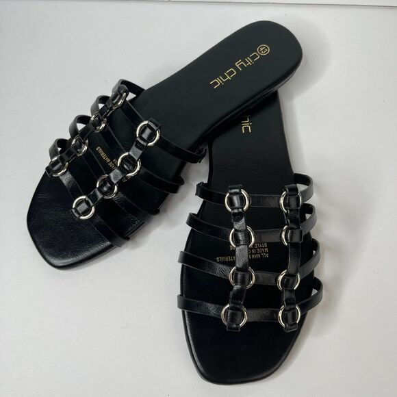 New Women’s Evans City Chic Black WIDE FIT Nova Slide Sandals Size 43 #360 - Picture 2 of 12